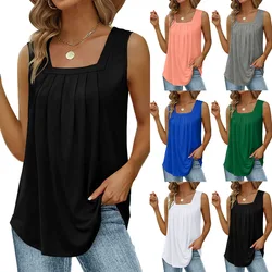 2024 Summer New Cross border Solid Color Square Neck Tank Top Damska koszulka bez rękawów Swallowtail Tank Top