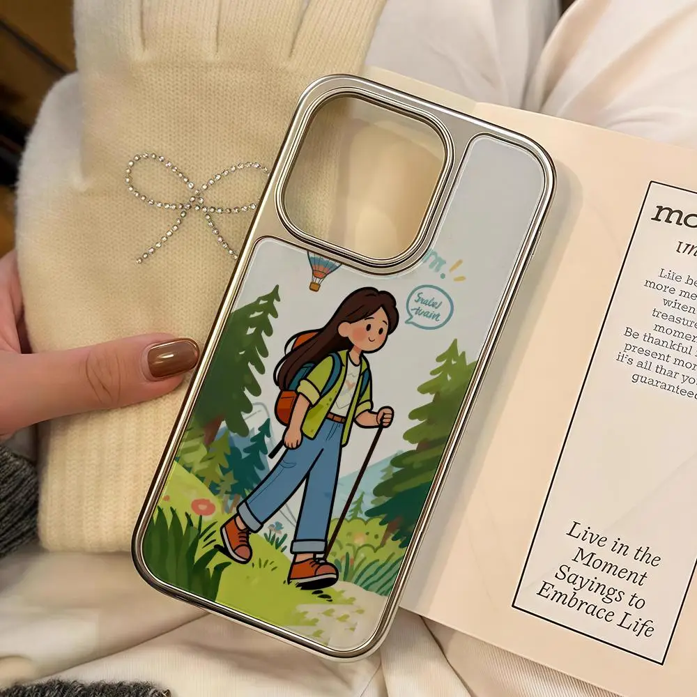 

A Girl Traveling Happily Phone Case For IPhone 17 16 15 14 13 12 11 Pro Max Plus HD Magsafe Metal Frame Carbon Fiber Hard Shell