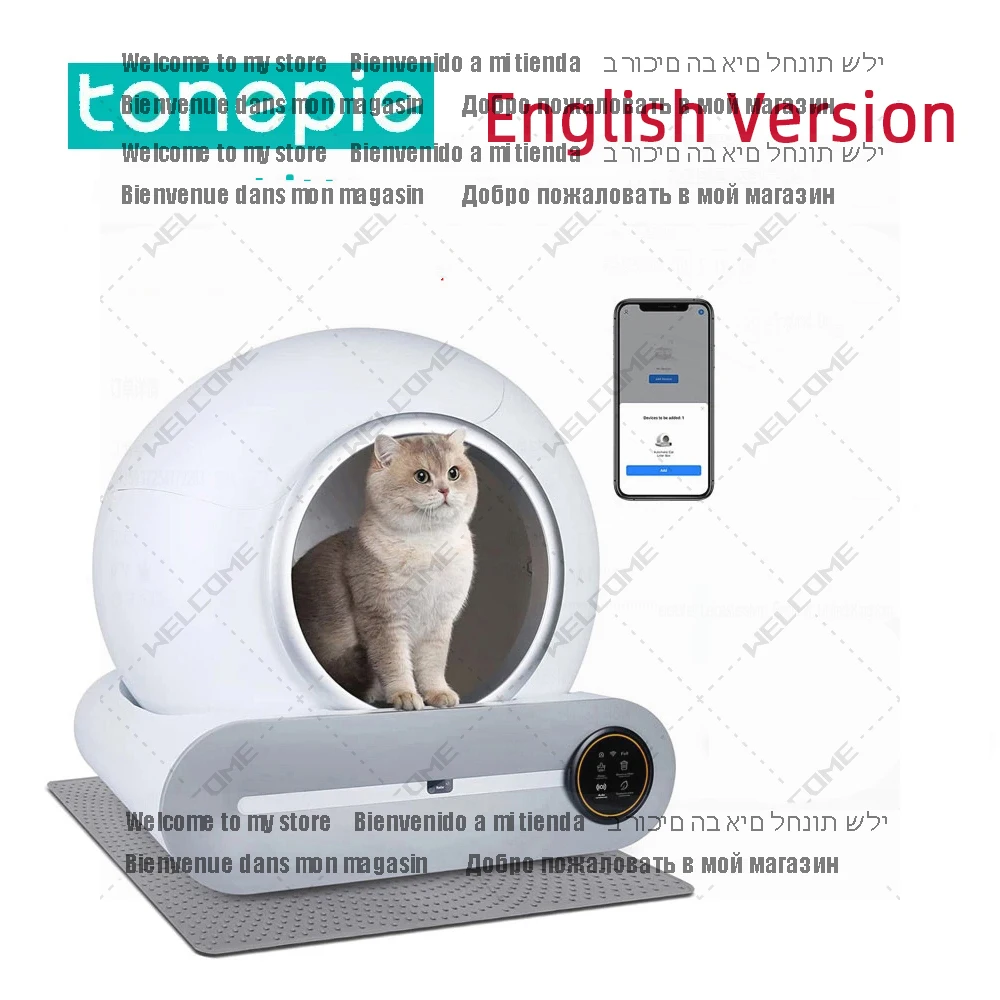 Tonepie Caixa De Lixo De Gato Inteligente Automático, Auto Limpeza, Totalmente Fechado, Bandeja Do Banheiro Do Animal De Estimação, Versão Em Inglês, 65L