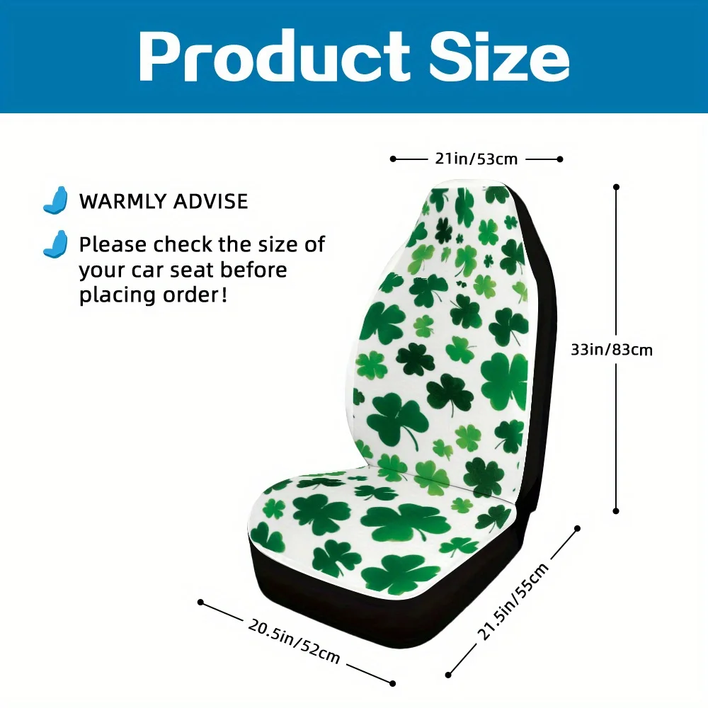 2pcs Shamrock Green Saint Patrick Print Car Seat Covers - Universal Fit for Most Car Models, Durable Polyester Fabric