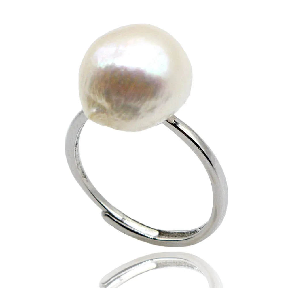 Women's Ring White Natural Freshwater Pearl Ring Irregular Baroque Ring Adjustable, 925 Silver, Mom Gift, Free Shipping