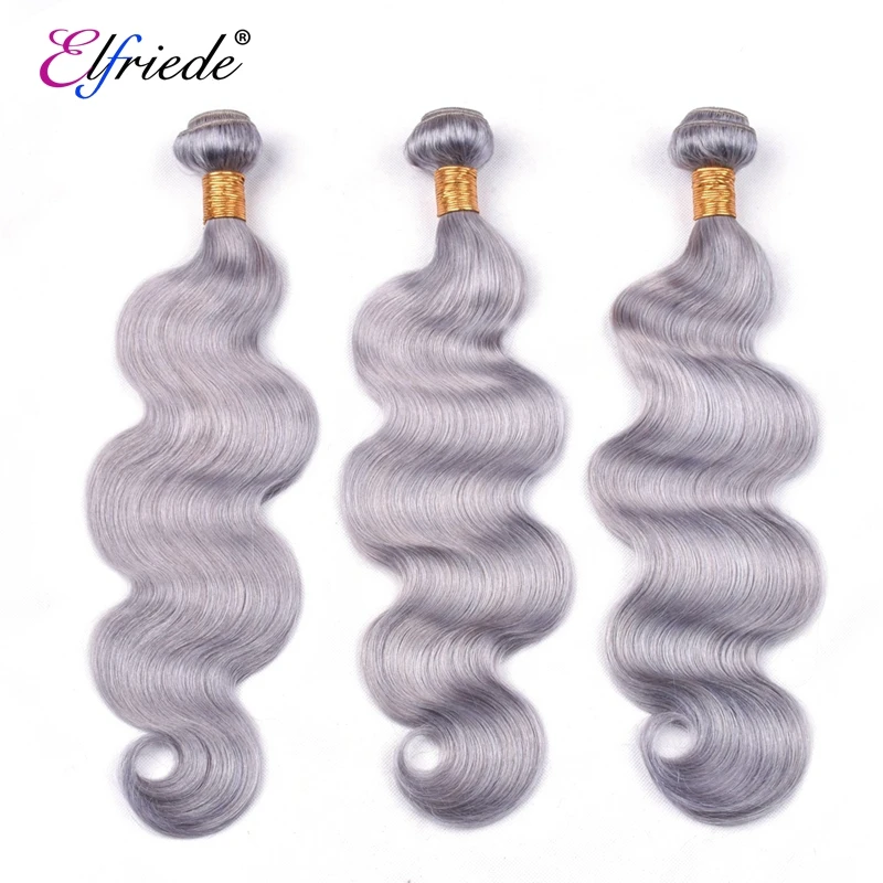 Elfriede 12A Brazilian Bundles with Closure Body Wave Bundles Human Hair With 4x4 Lace Closure #Grey Colored 3/4 Hair Bundles