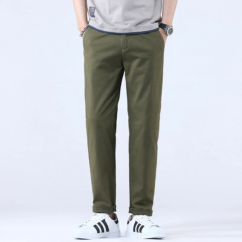 2024 Summer New Men Breathable Cotton Fabric Business Pants Casual Stretch Straight Pants Male Green Orange Work Formal Trousers