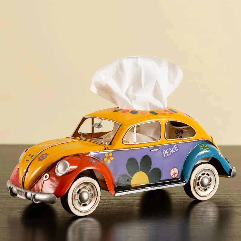 

New Design Car Miniature Model Tissue Box Living Room Decoration Ornaments Household Furnishings Iron Bus Crafts