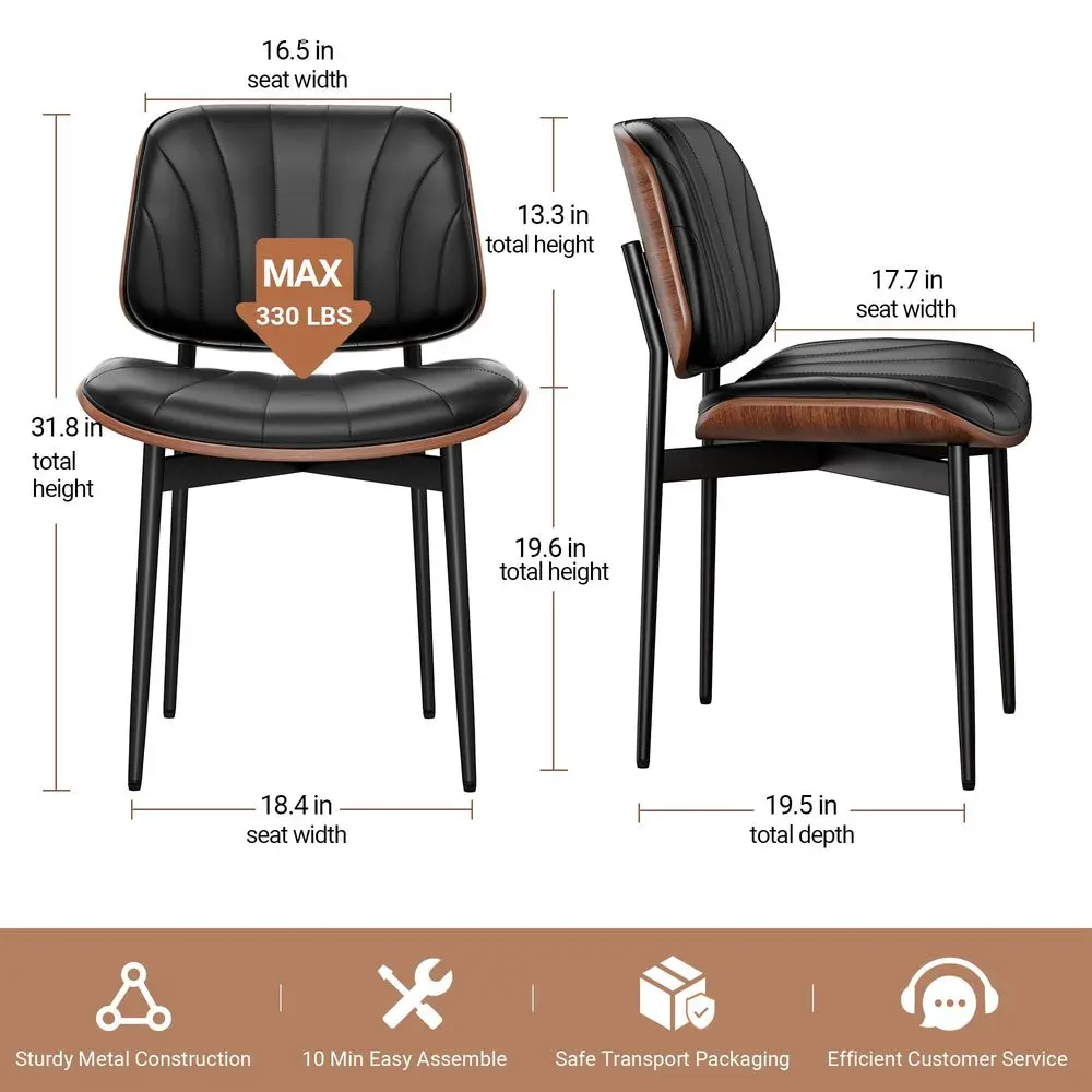 

Chairs Set of 4, MidCentury Modern Upholstered PU Leather Chairs with Walnut Bentwood Back and Metal Legs Adjustable Feet for K