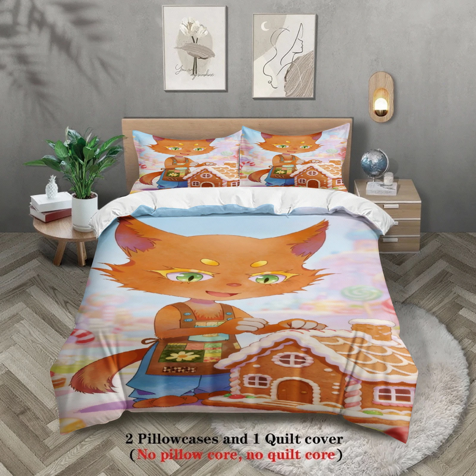 

Розовый комплект постельного белья Softville Cozy Town с милым изображением папоротника и лисы, с пододеяльником и наволочкой для декора детской спальни