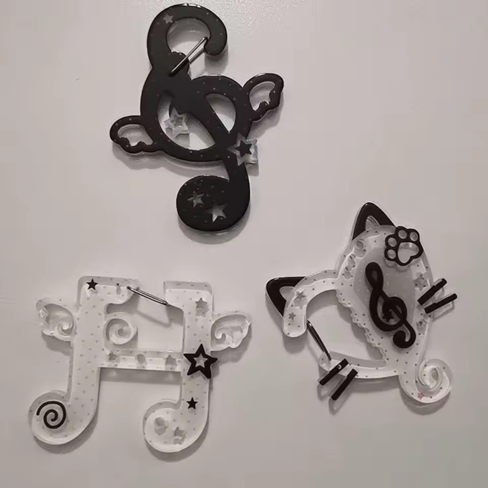 Cartoon Cute Cat Black White Keychain Musical Notes Carabiner Keychains Acrylic Backpack Hanging Pendant Accessories Gifts - AliExpress 36