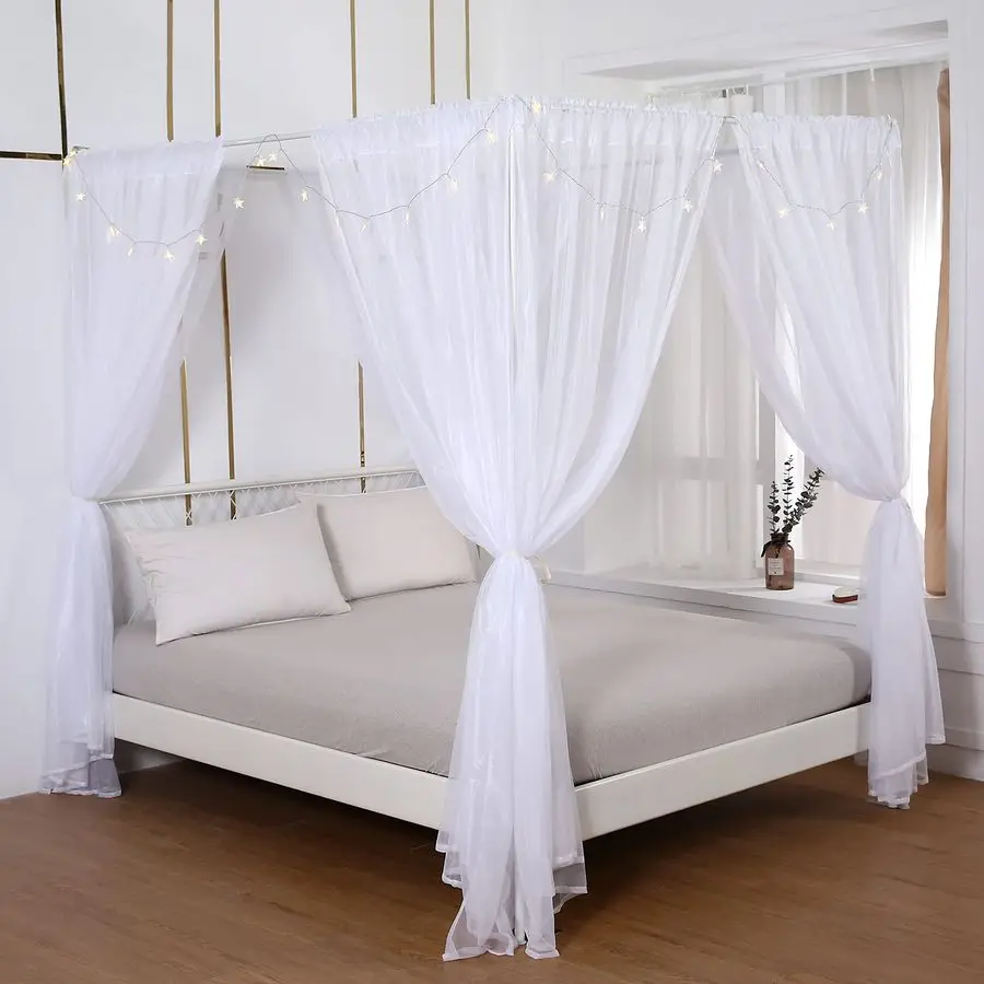 

Princess Canopy Bed Curtains Bed Canopy Curtains with Lights for Queen Size Bed Drapes,8 Panels Canopies with Lights,Room Decor