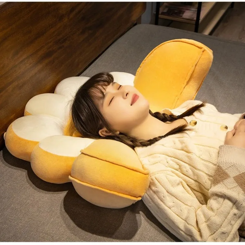 Cute Flower Bed Backrest Pillow Soft Plush Reading Cushion with Neck Support Ergonomic Waist Lumbar Pillow for Bed Office