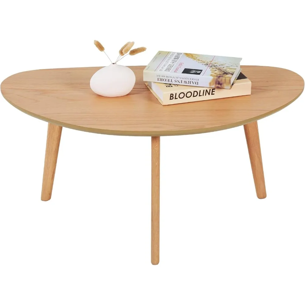 

Small Oval Coffee Table Mid Century Modern for Living Room Center Minimalist Display ,Nature Wood,18.9" D x 33.47" W 15.75" H