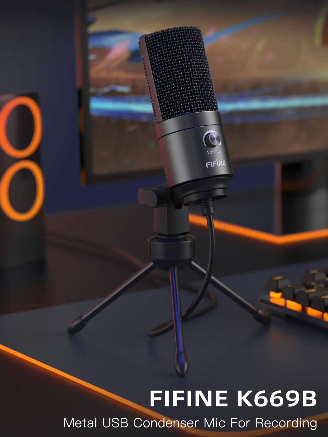 FIFINE Microphone à condensateur USB avec bouton de Gain, micro d'enregistrement en métal pour Studio à domicile, Podcasting, voix sur ordinateur portable, Windows-K669 3