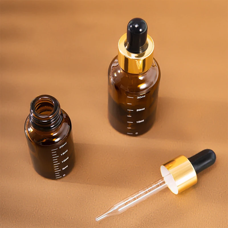 5ml-100ml Dropper Bottles With Scale Reagent Eye Drop Amber Glass Aromatherapy Liquid Pipette Bottle Refillable Bottles Travel