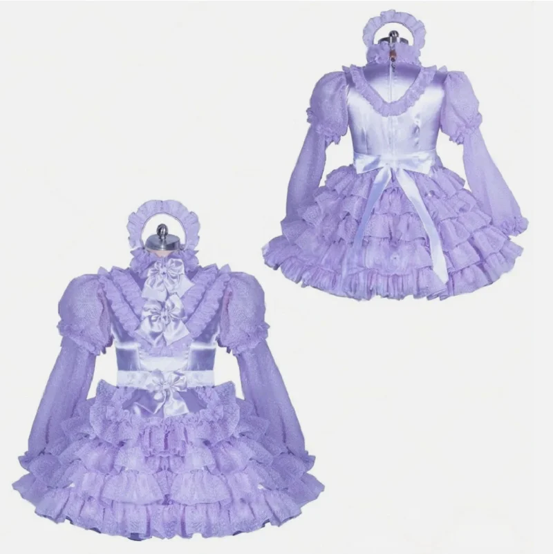 

Girl Maid Sissy Lockable Purple Satin Fluffy Dress Role Playing Costume Customization