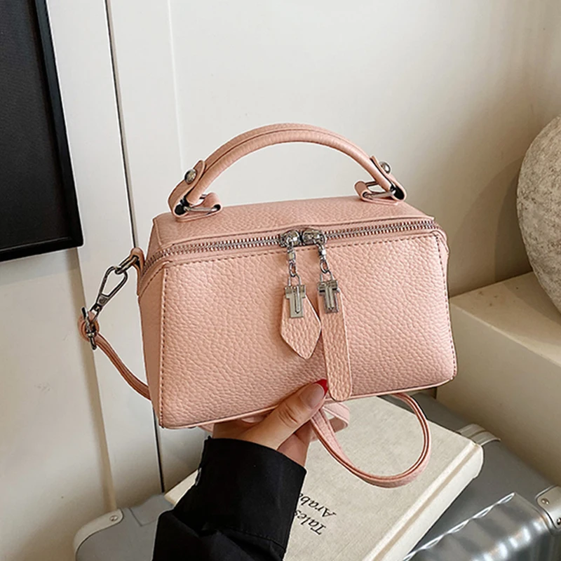 

Women Fashion Pink Shoulder Bag French Summer Simple Versatile Crossbody Bags Luxury Texture PU Party Square Handbags
