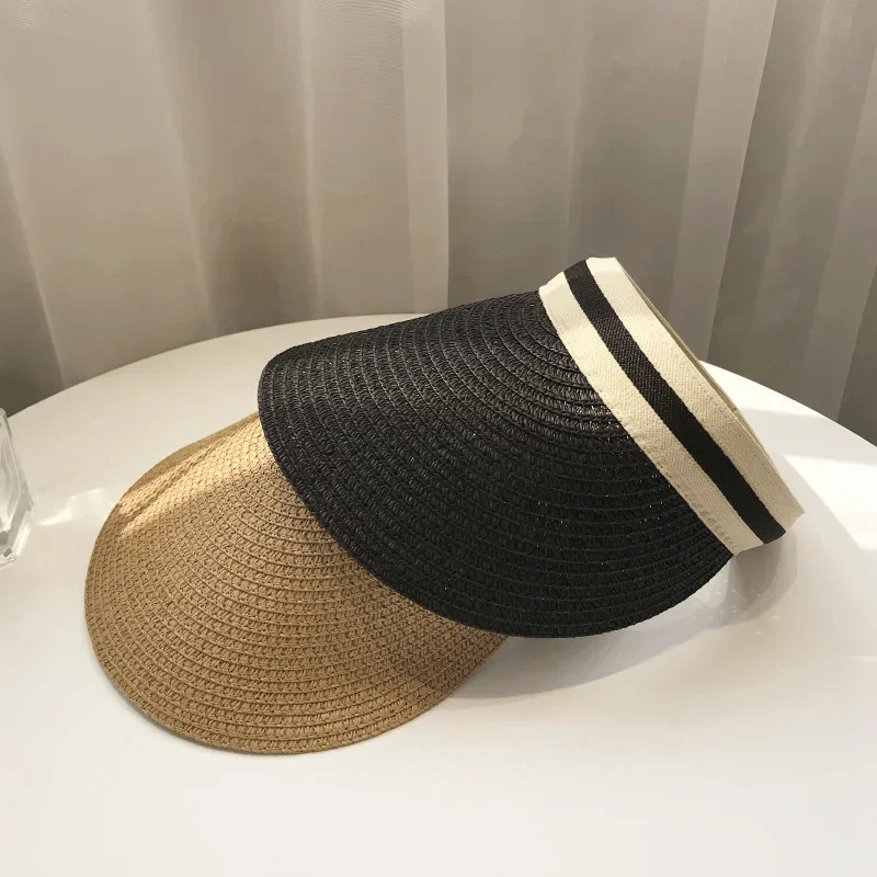 

Summer Sunshade Sunscreen Beach Sun Hat for Women and Kids, Empty Top Straw Hat with Sun Protect Visor