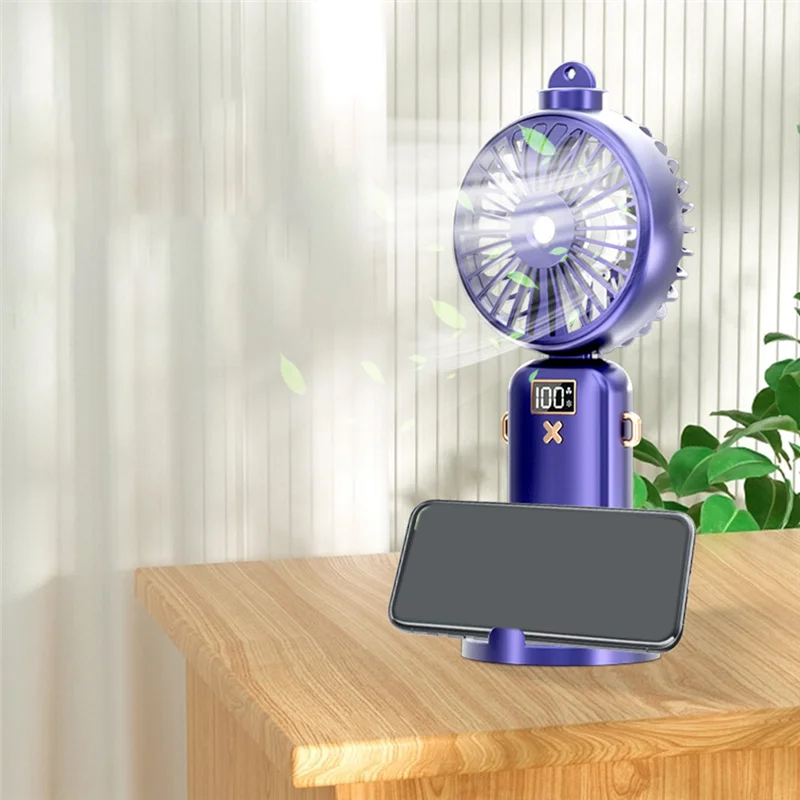 ABLU-5000Mah مروحة رذاذ محمولة مع شاشة LCD USB كتم مروحة كهربائية صغيرة لاسلكية قابلة للشحن مروحة مياه رذاذ