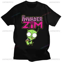 Camiseta gráfica de algodão masculina, Cute Cartoon Invader, Imagem Zim Invader Gir, Camisa de moda retrô, Streetwear Tops