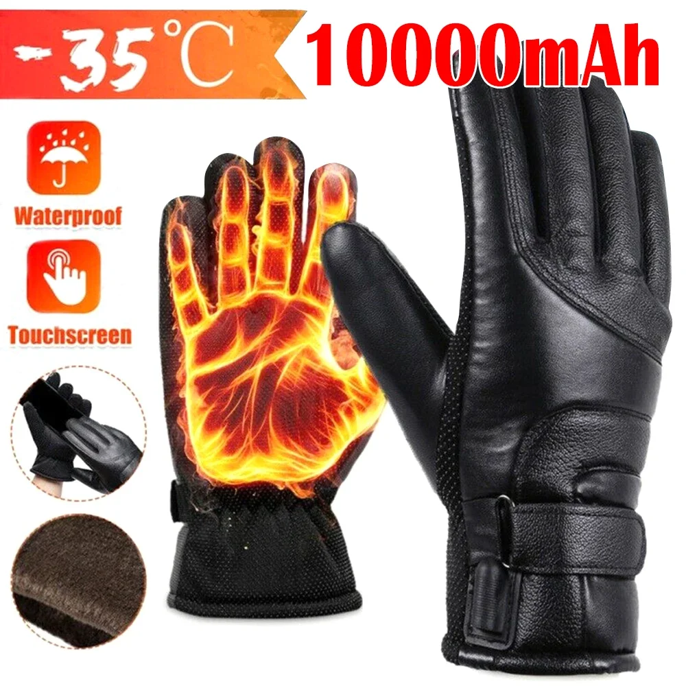 

USB Winter Electric Warming Gloves Waterproof Leather Heating Gloves Soft Winter Outdoor Warm Gloves for Fishing Riding Cycling