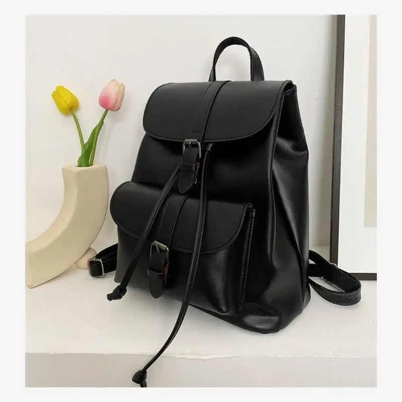 Mochila de Doble Asa para Mujer, Impermeable, de Cuero PU, Estilo Británico, Informal, de Color Puro, con Cierre de Cordón