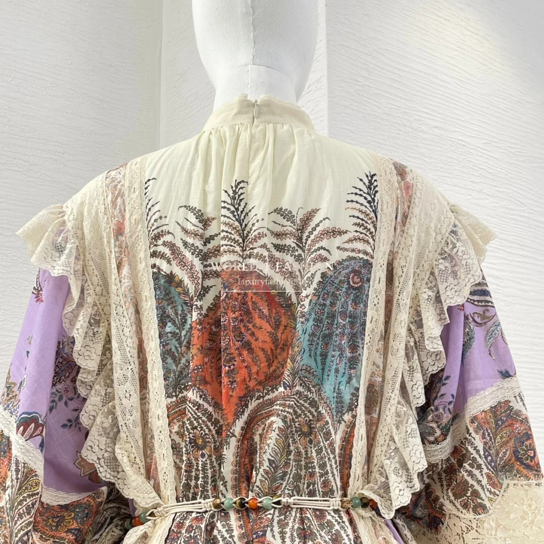 

Multi Color Long Sleeve Ruffles Frilled Lace Patchwork Mini Dress