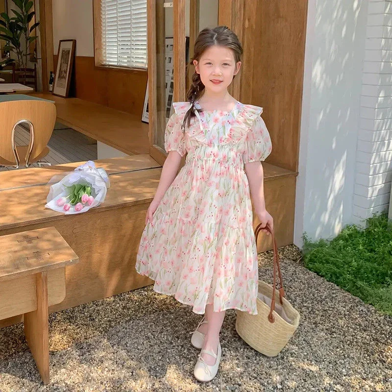 

2025 цветов, весна-лето на свадьбу, платье с цветочным узором для девочек, детская одежда, платье для девочек, детское вечернее платье на день рождения, хлопок