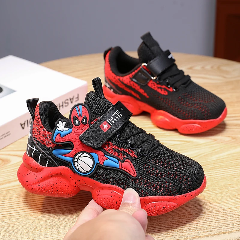 

Брендовые детские кроссовки с рисунком паука, удобная спортивная обувь для мальчиков, уличная нескользящая теннисная обувь, легкие повседневные кроссовки