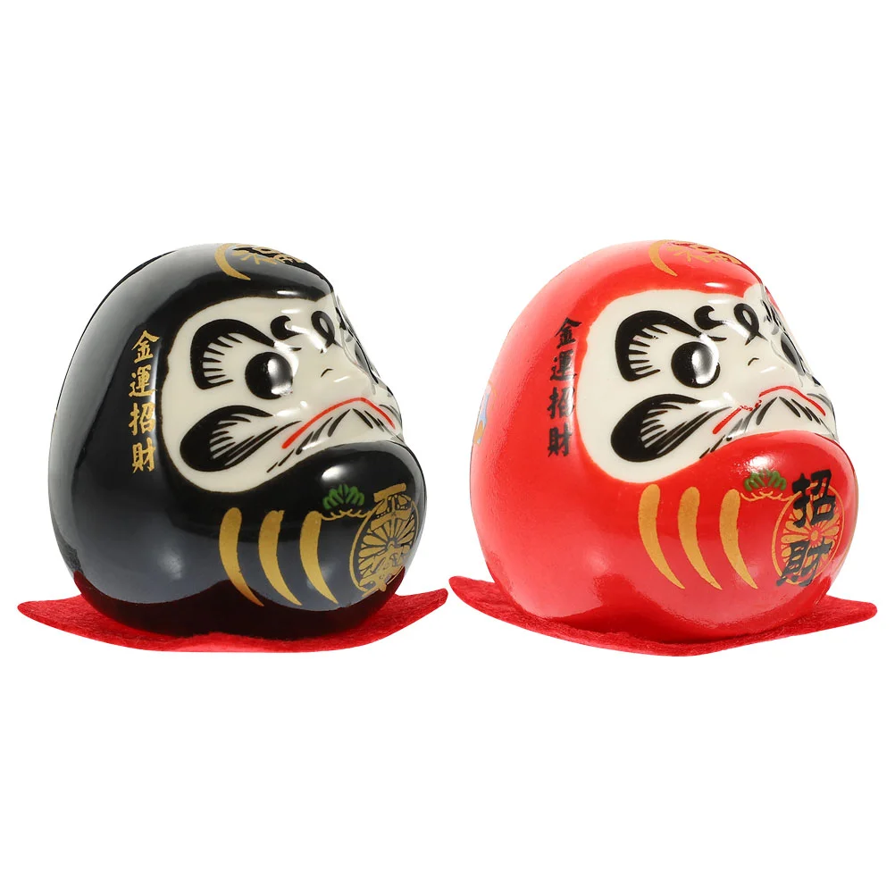 2 Pcs Dharma Eggs Ceramic Figurine Luck Daruma Decor Dolls Cute Tumbler Ornament Japanese Ceramics Dashboard Traditional