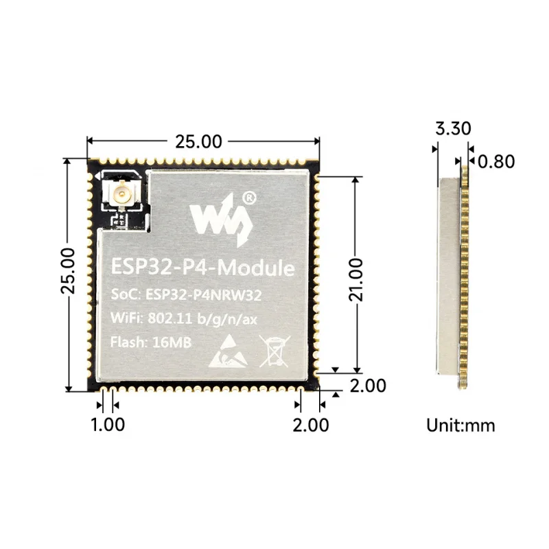 

SKU-28101 Waveshare ESP32-P4-Module Core Board, Based On ESP32-P4 And ESP32-C6 Dual-Chip Design, Supports 2.4GHz Wi-Fi And Bluet