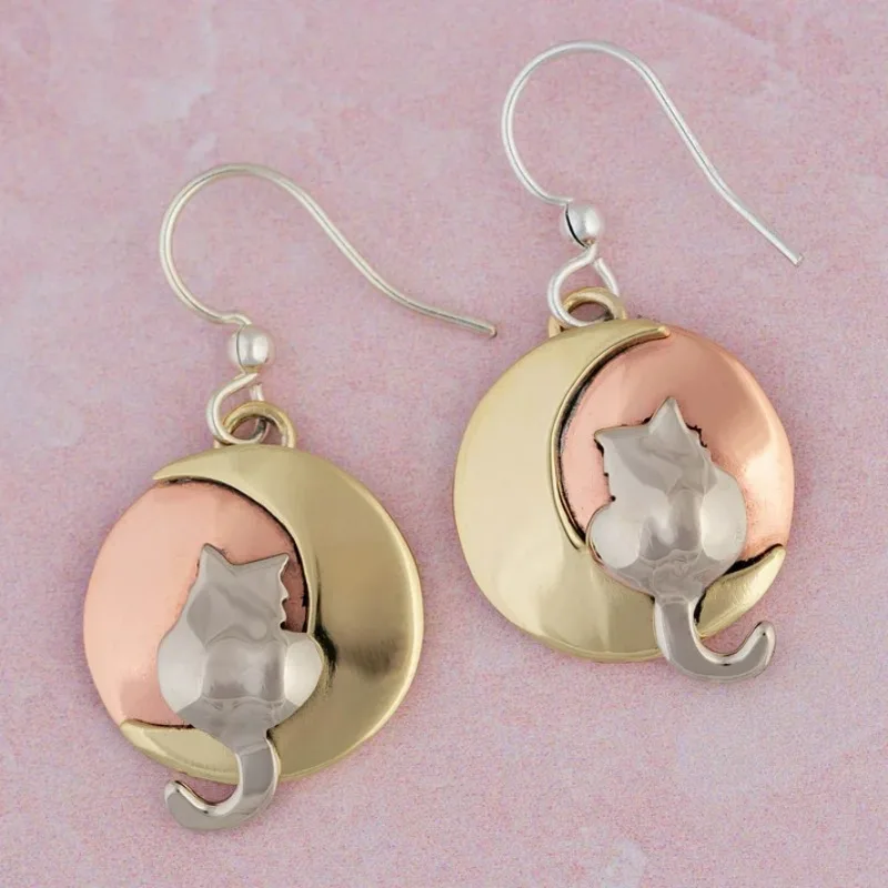 Chic Moon Cat Drop Dangle Earrings For Women Gold Plated Fashion Earrings Party Daily Versatile Accessories Cute Jewelry