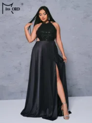 Missord Plus Size Black Sexy A Line Split Evening Gown High Quality Luxury Elegant Beautiful Women's Prom Party Chic Dress