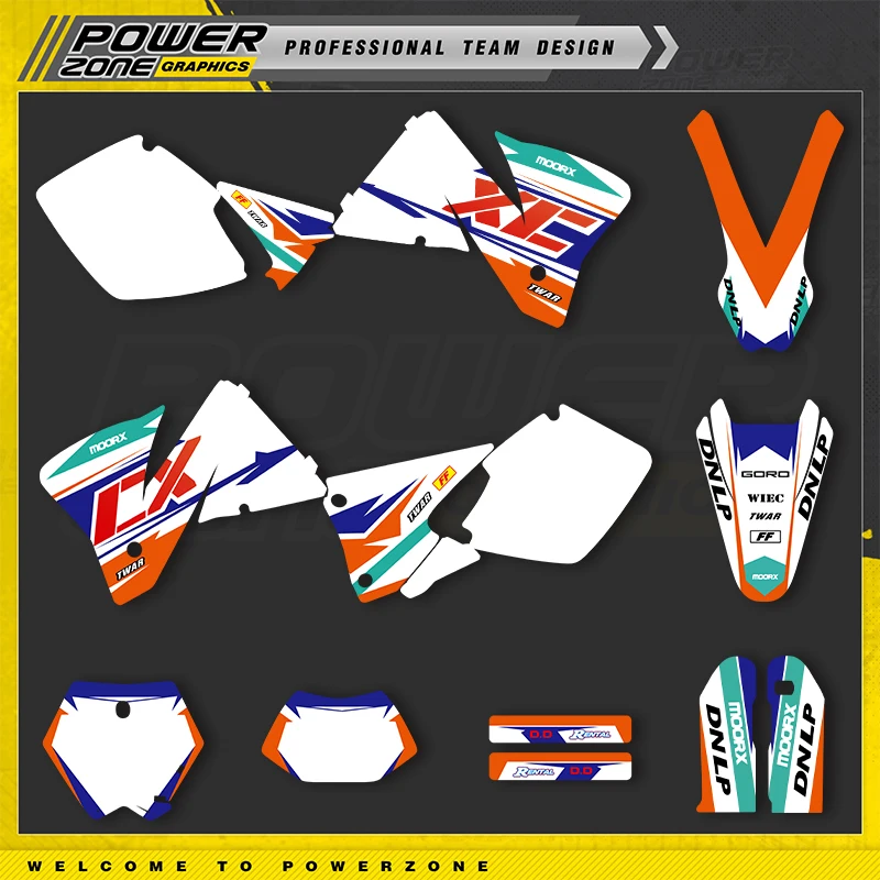 

PowerZone Custom Team Graphics Backgrounds Decal Stickers Kit For KTM SX SXF MX 1998 1999 2000 EXC XCW Enduro 125 to 500cc 03