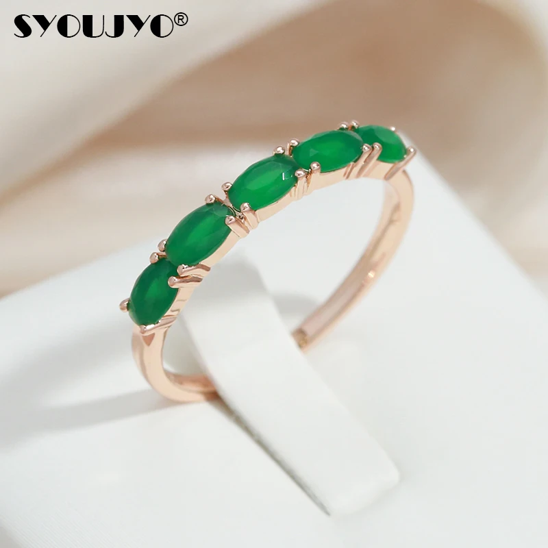 SYOUJYO Full Opal Green Natural Zircon Women\'s Ring 585 Rose Gold Color Vintage Wedding Jewelry Luxury Design Best Gift For Girl