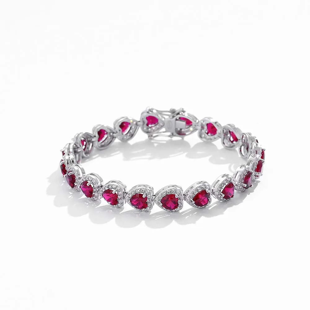 

YLMyself 925 Silver Bracelet With 5x5MM Ruby Heart Cubic Zircon Pave Setting Engagement Wedding Gift Jewelry For Women