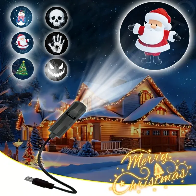 360 °   Lâmpada de projeção de natal rotativa led night light 3 padrões comutáveis para parede teto decoração do quarto presente do dia das bruxas