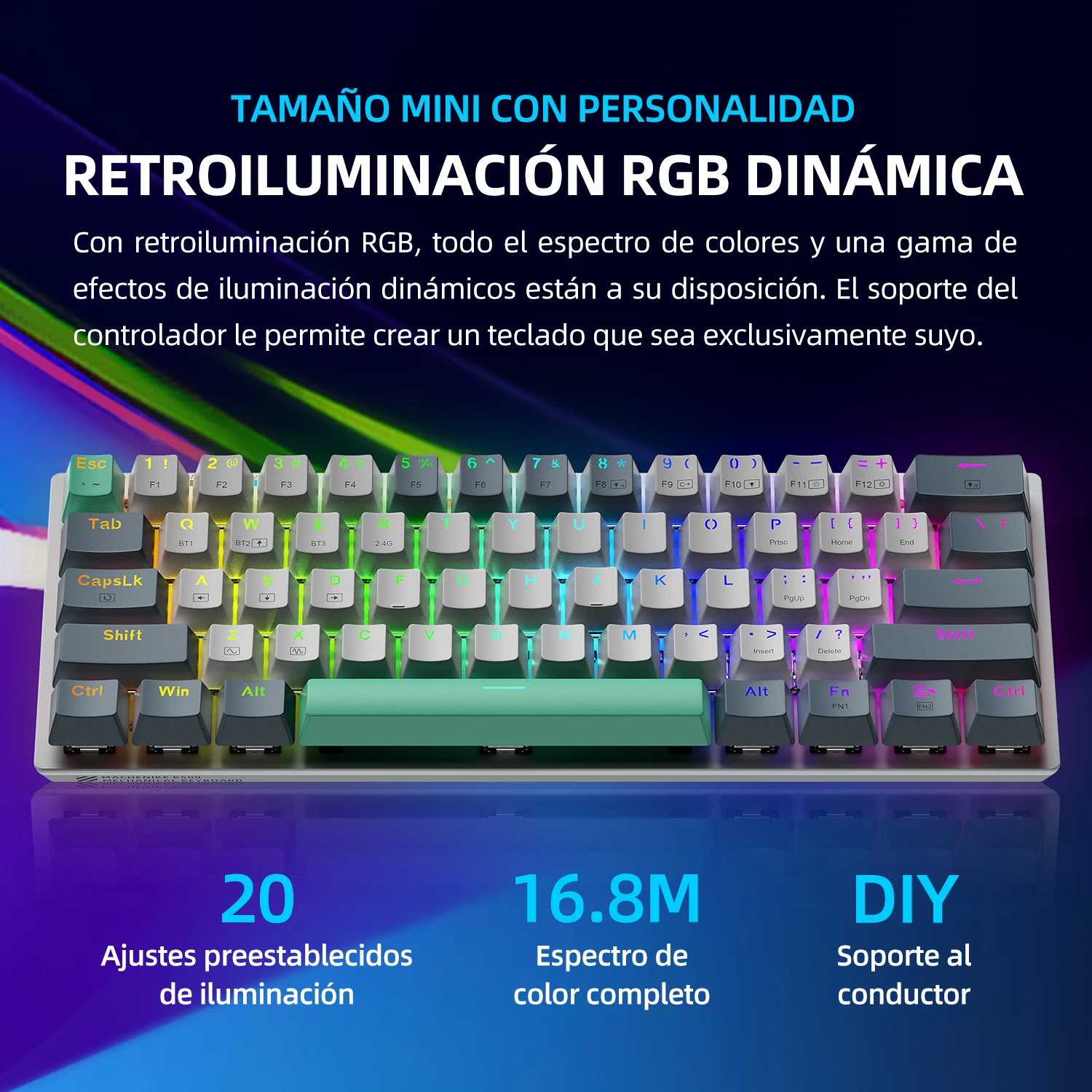 MACHENIKE K500-B61W Mechanical Keyboard Español Americano Edition 60% Tri-mode Wireless Hot-swap Gaming Keyboard For PC Gamer