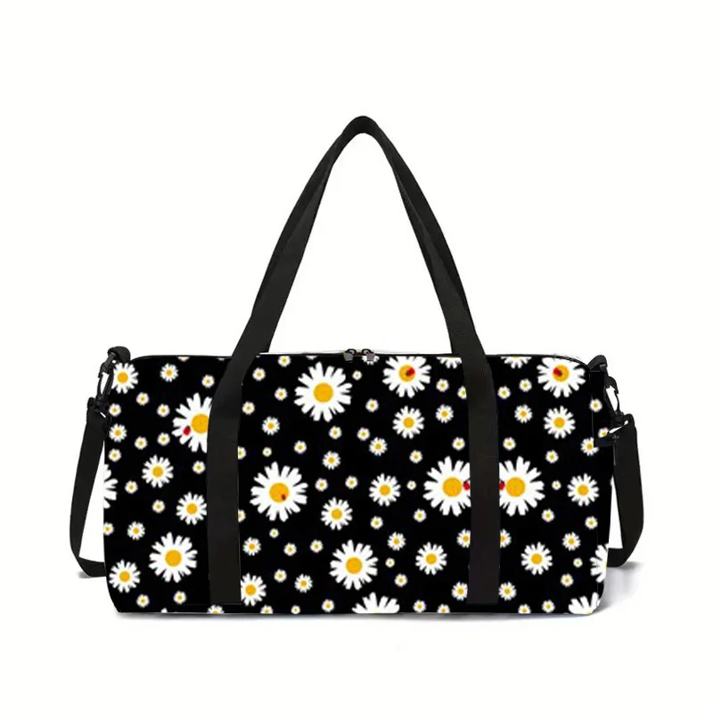 Trendy Creative cat sunflower 3D Printed Large Capacity Travel Bags Barrel Shape Crossbody Bag Outdoor Sports Bags Gym Yoga Bag