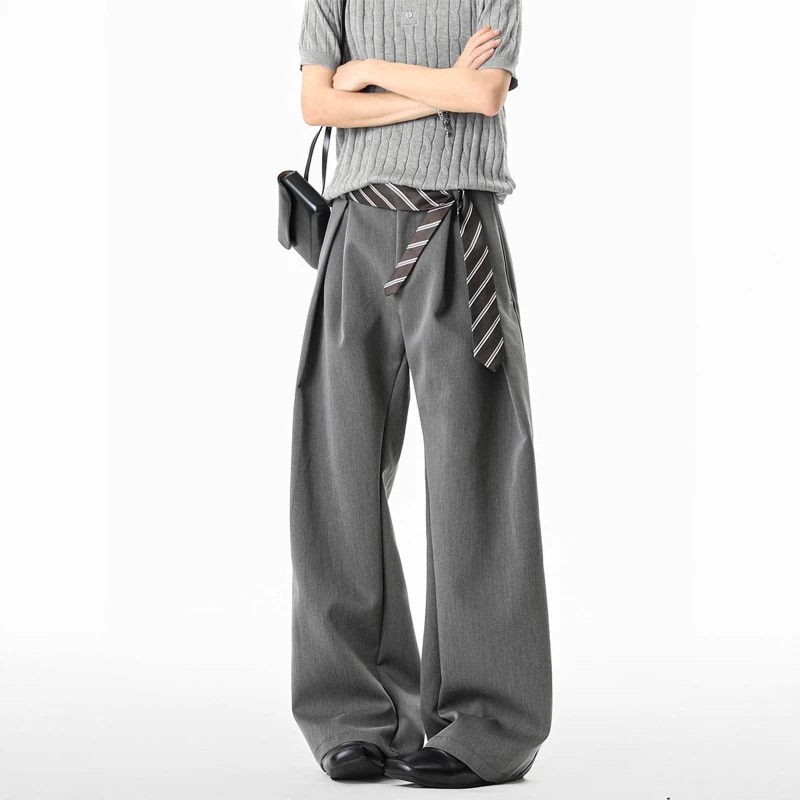 

A-line Silhouette Men's Autumn High-end Double Pleated Straight Leg Wide Leg Pants