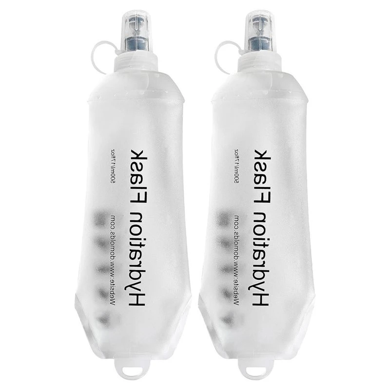DT19-For Running Vest Hydration Compatible 2 Pack 500Ml Soft Flask Water Bottles, Shrink As You Drink Leak-Proof TPU Folding
