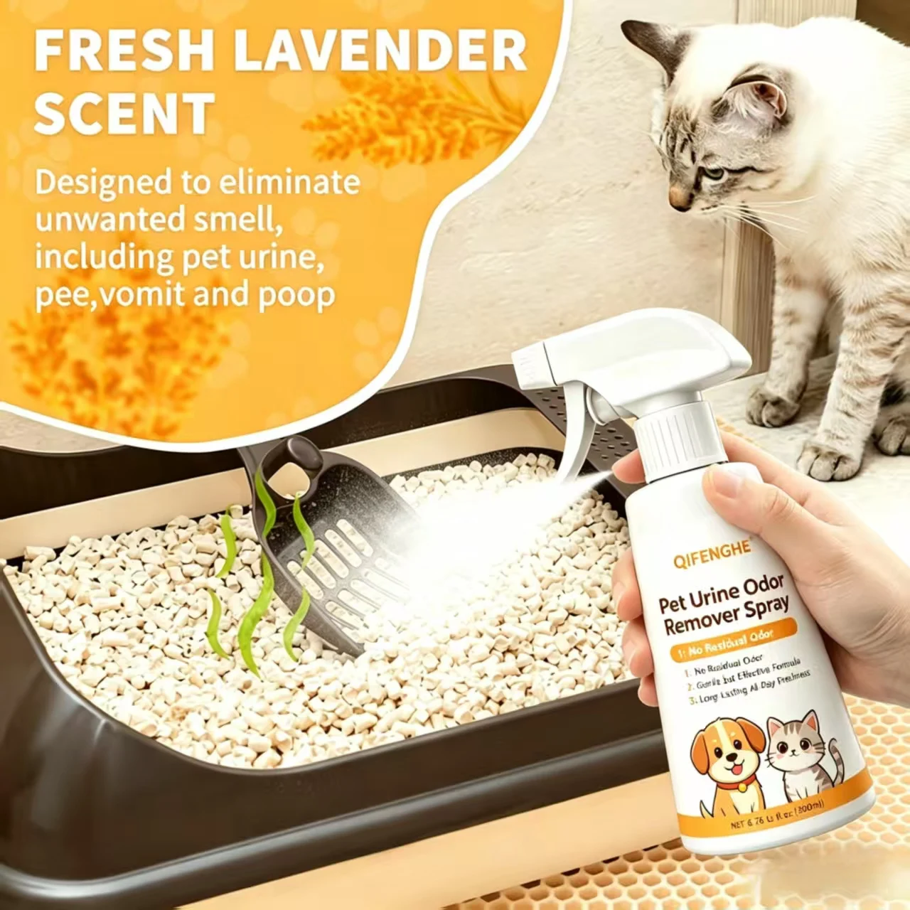 200ml Pet Urine Odor Remover Spray, Pet-Safe Gentle Formula Eliminate Strong Lingering Urine Odors, Neutralize Not Just Mask Sme