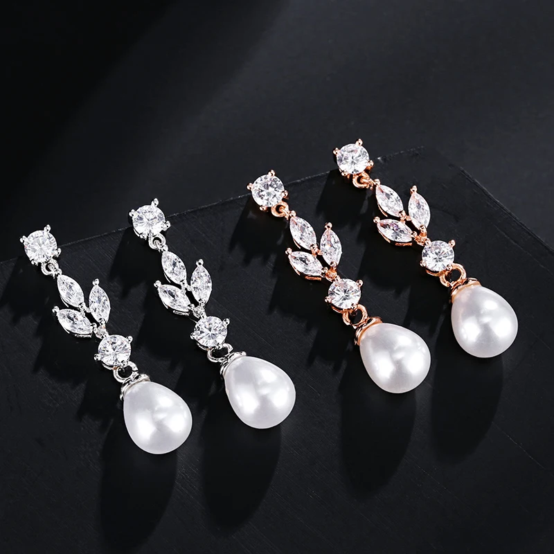 ZAKOL Luxury Pearl Bridal Jewelry Sets for Women Fashion Cubic Zirconia Earrings Necklace Set Bridal Wedding Accessories SP3367