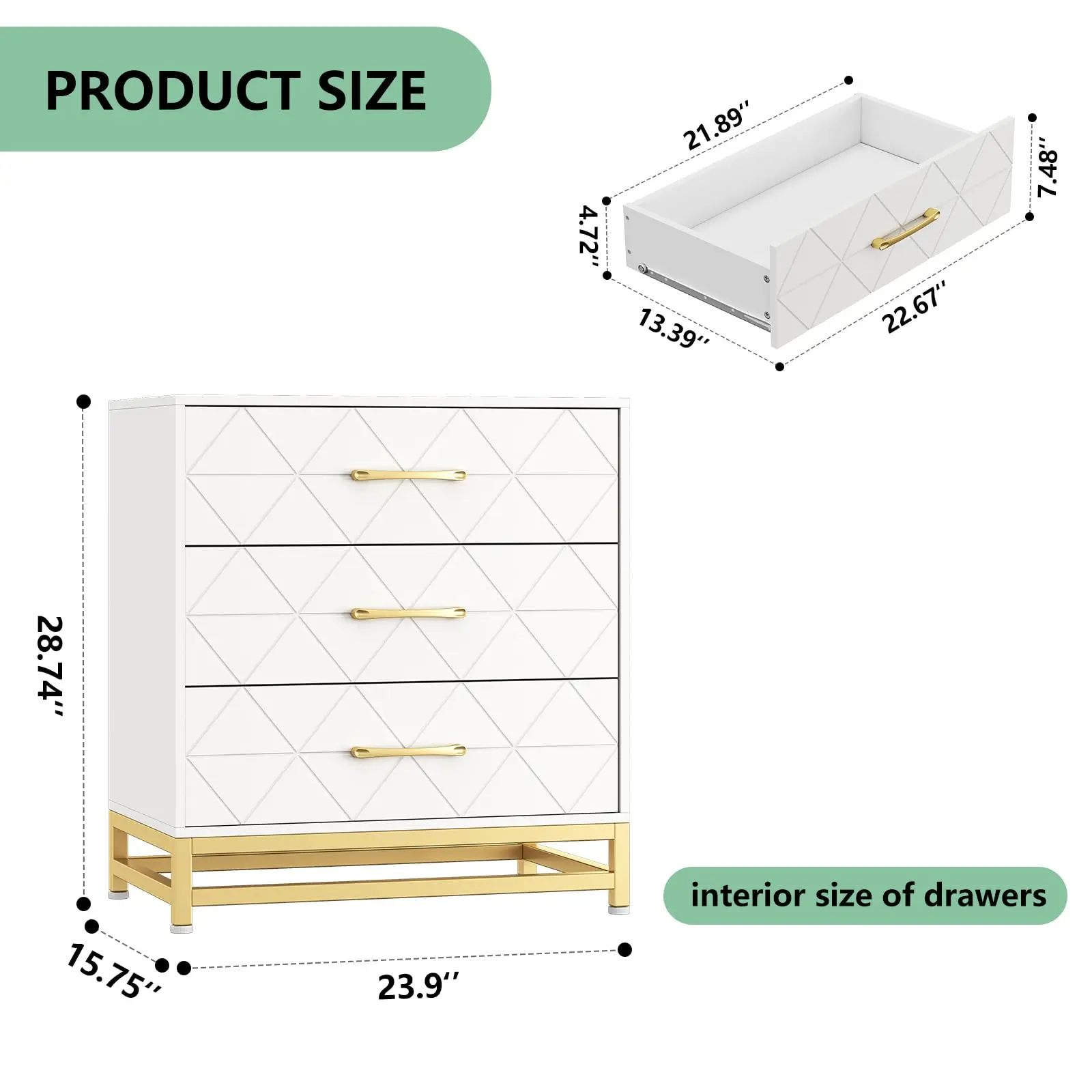 Dresser for Bedroom with 3 Drawe Modern Dressers Chest of Drawers with Wide Drawers Metal Handles Wood Dressers for Living Room