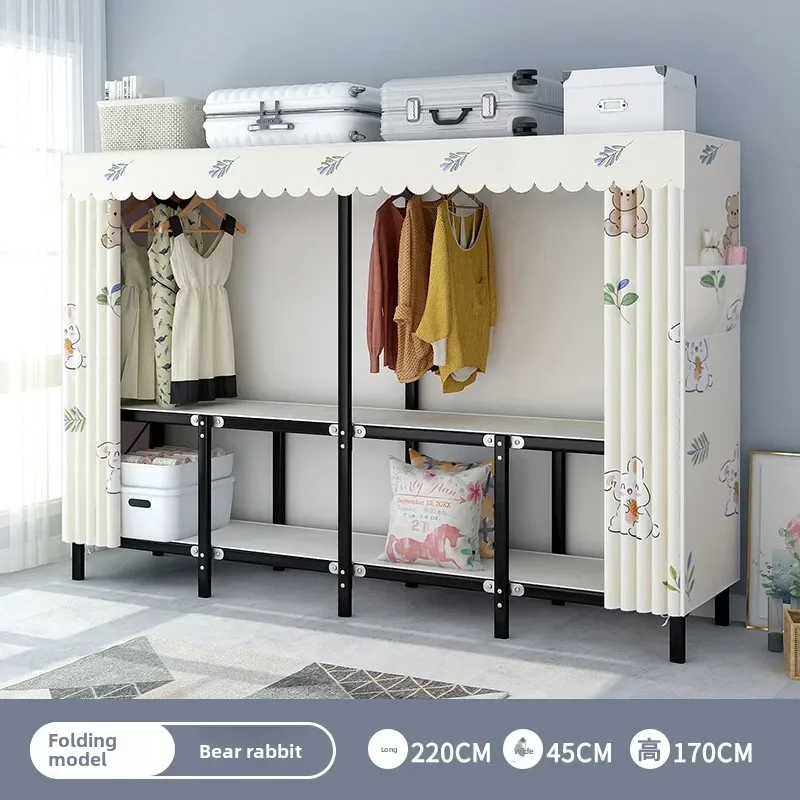 Easy Fabric Wardrobe No Assembly Foldable Steel Frame Bedroom Large Storage Cabinet Wardrobes Storage Rental Closet Furniture
