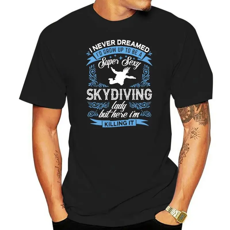 Super Sexy Skydiving Lady Short-Sleeved Novelty T-Shirts Pure Cotton Mens Tee Shirt O-Neck Trendy T Shirts