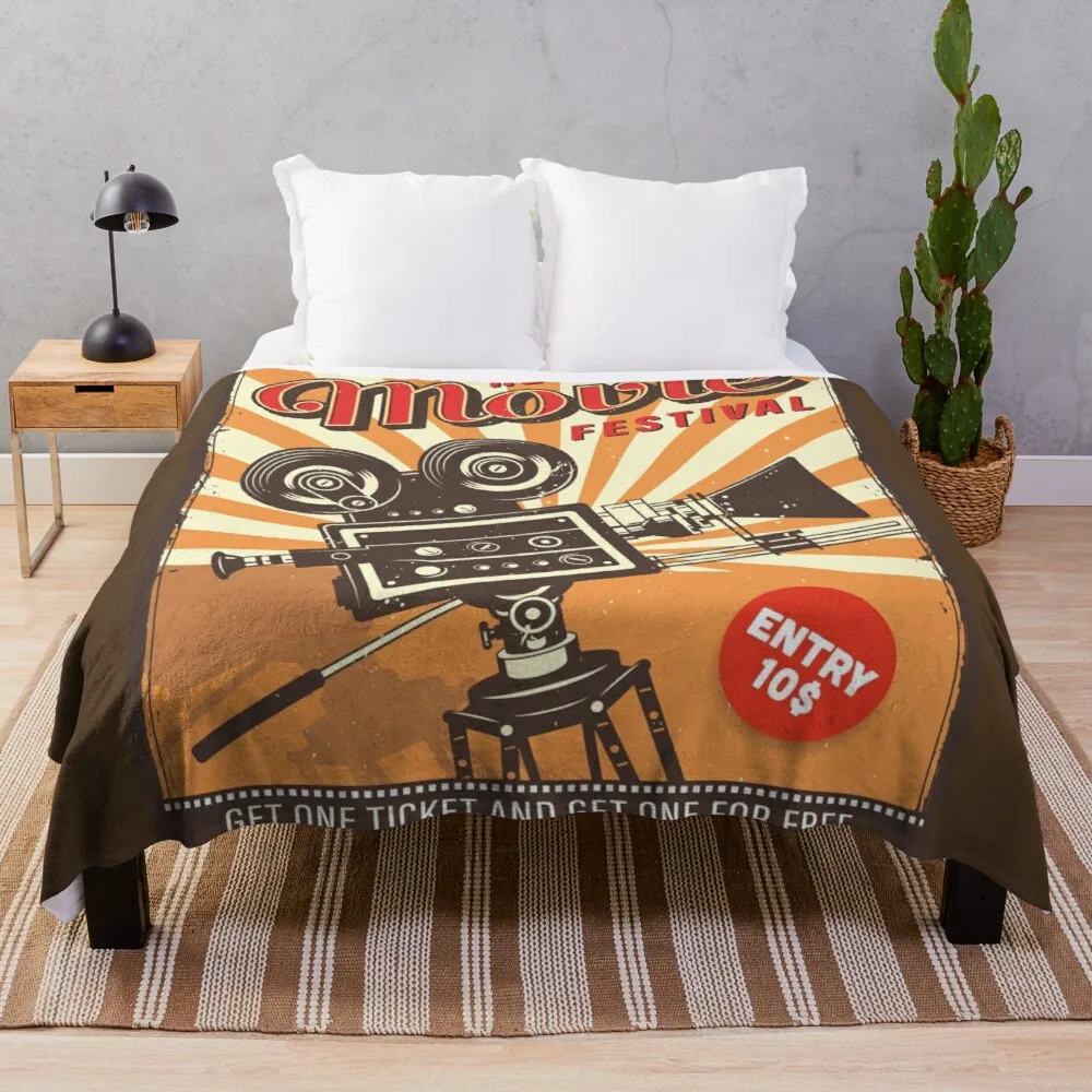 

retro cinema movie night Throw Blanket Furry Blankets