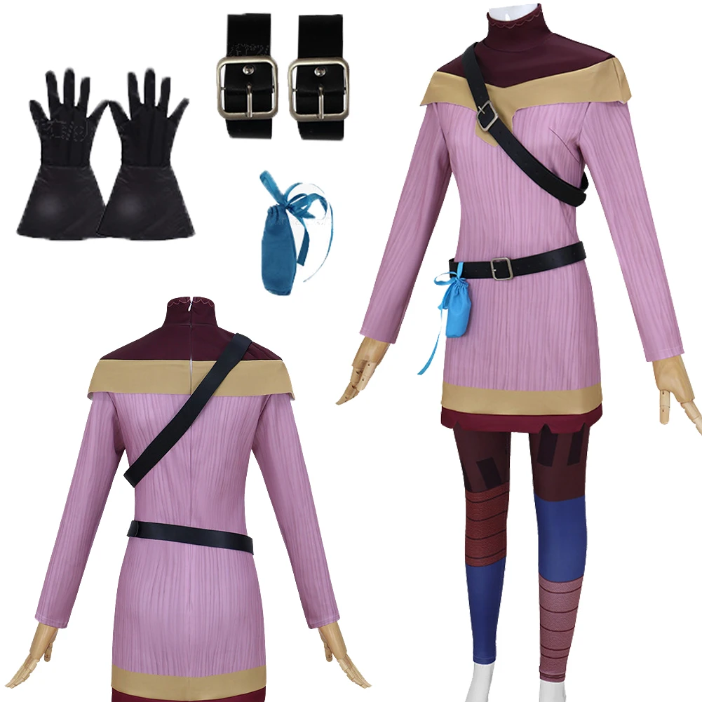 

Disguise Cartoon Princess Cassandra Cosplay Women Pink Costume Gloves Halloween Party Roleplay Dress Pants Belts Gloves Outfits