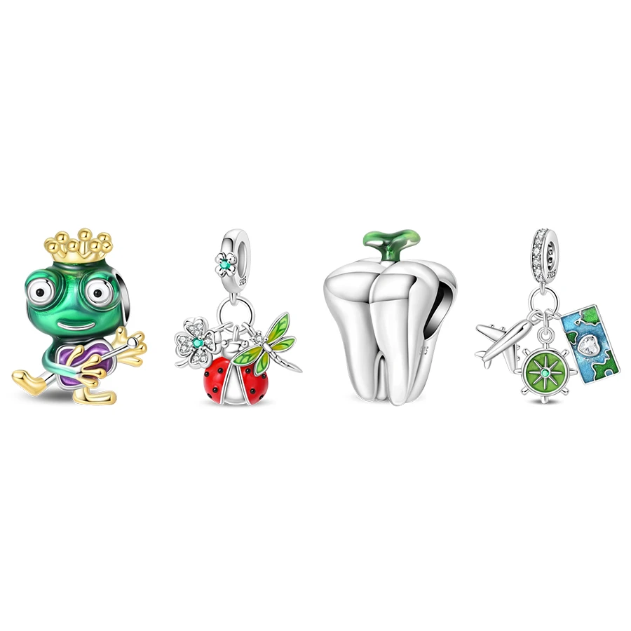 New 925 Silver Happy Frog Teeth Beads Sloth Romantic Nature Pendant Charms Fit Pandach 925 Original Bracelet Fine DIY Jewelry