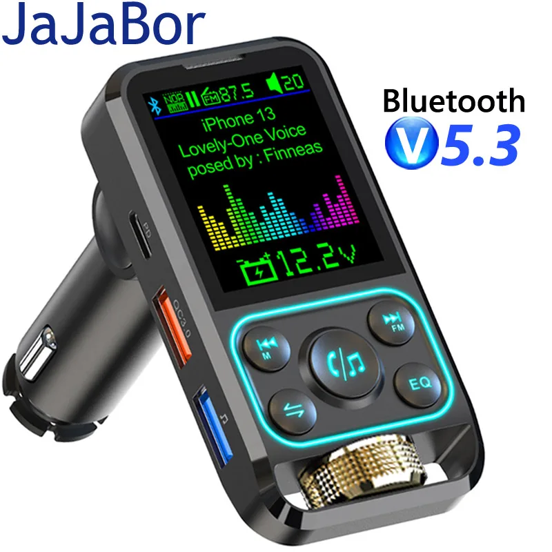 JaJaBor FM Transmitter Car Bluetooth Handsfree Car Kit AUX Audio Receiver QC3.0 PD 30W Fast Charging Mp3 Player FM Modulator