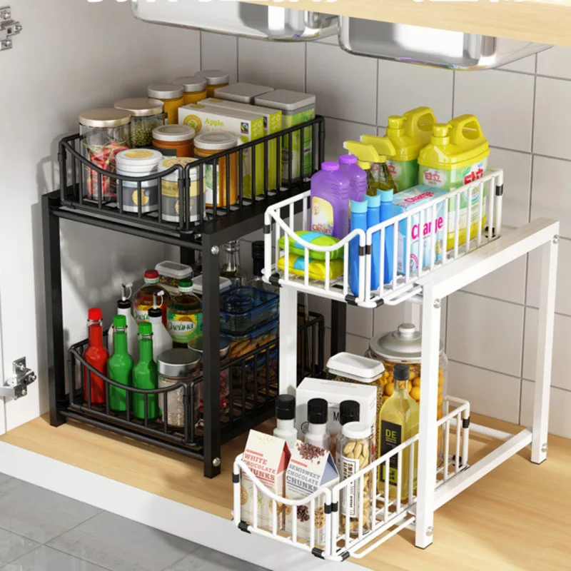 Multifunctional Drawer Spice Rack Kitchen Accessories Mesh Basket Design Storage Items with Elevation Guardrail