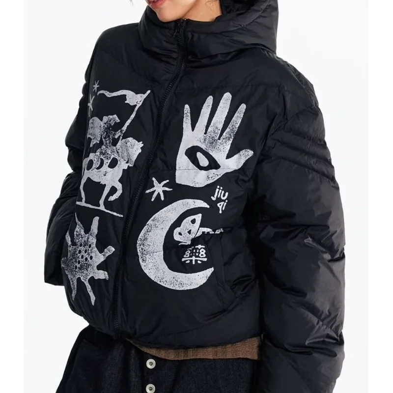 

2025 Casual Loose Bread Cotton Clothes Printed Short Men's and Women's Coats