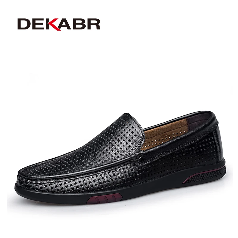 DEKABR Brand Genuine Leather Leisure Loafer Fashion Breathable Driving Shoes Slip On Comfortable Flats Men Shoes Size 36-46